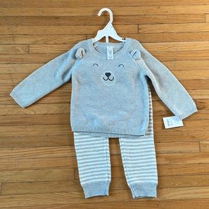 NWT Carter’s Two Piece Gray Bear Knitted Sweater Set